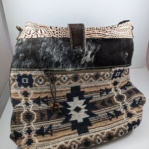 Myra Bag Brown & Black Aztec Crossbody with Cream Accents